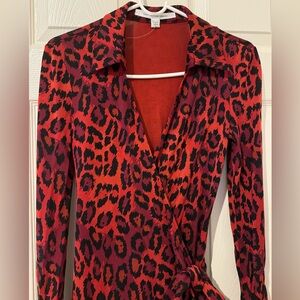 100% Silk Diane von Furstenberg Animal Print Jeanne Wrap Dress